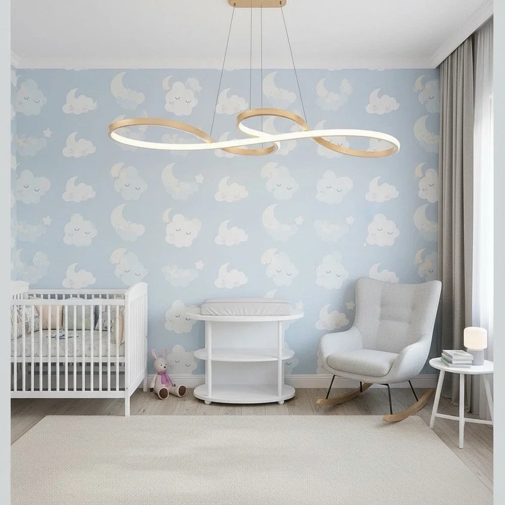 Modern Nursery LED Light‎ Gold Dimmable Remote Lighting Fixture 29.5